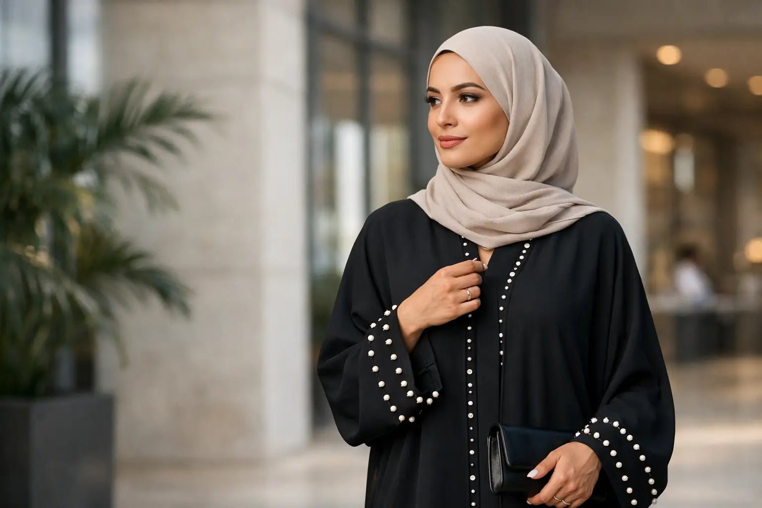 Abaya mit Perlen Details stilvoll tragen