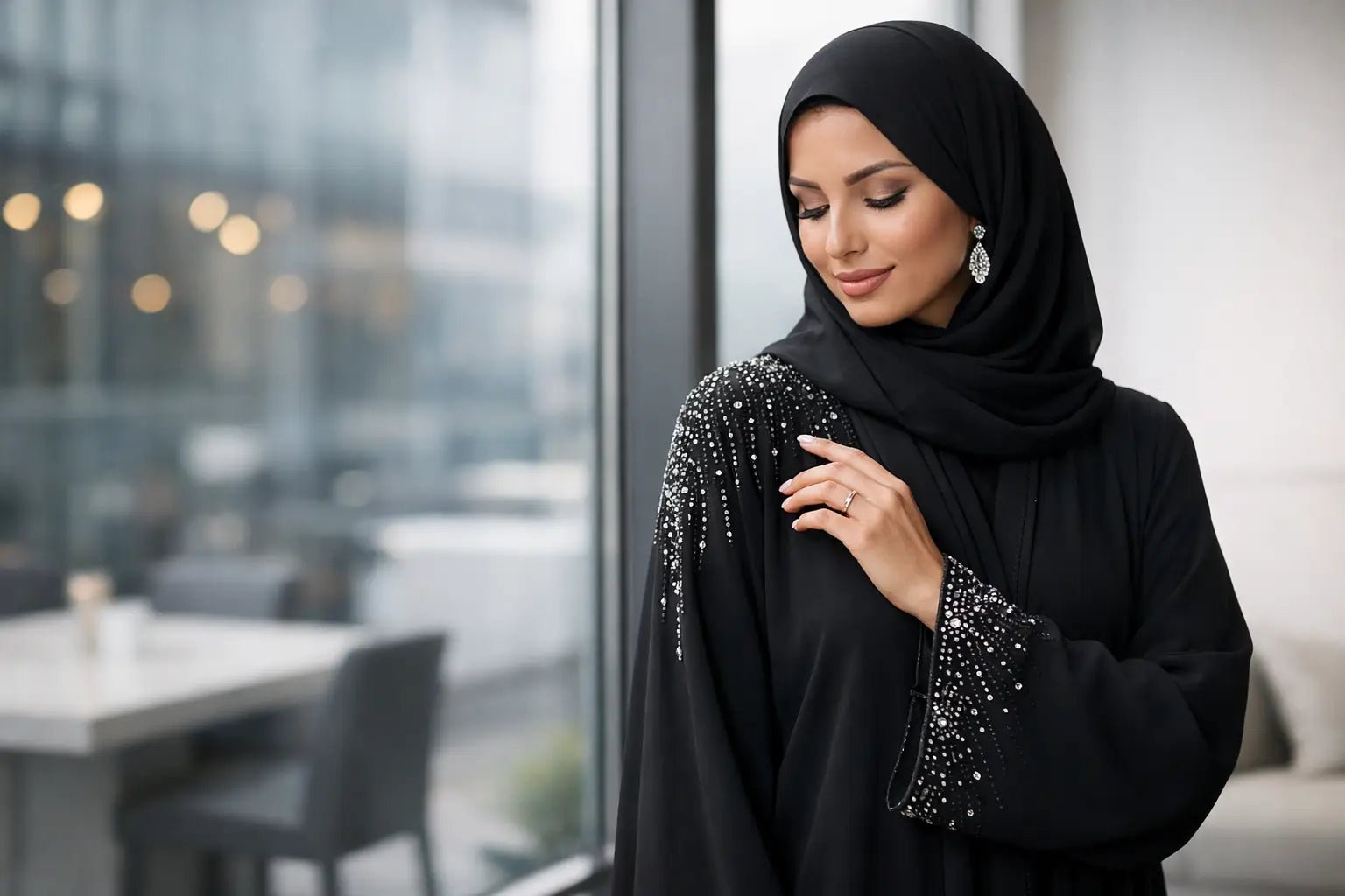 Abaya mit Steinverzierung stilvoll tragen