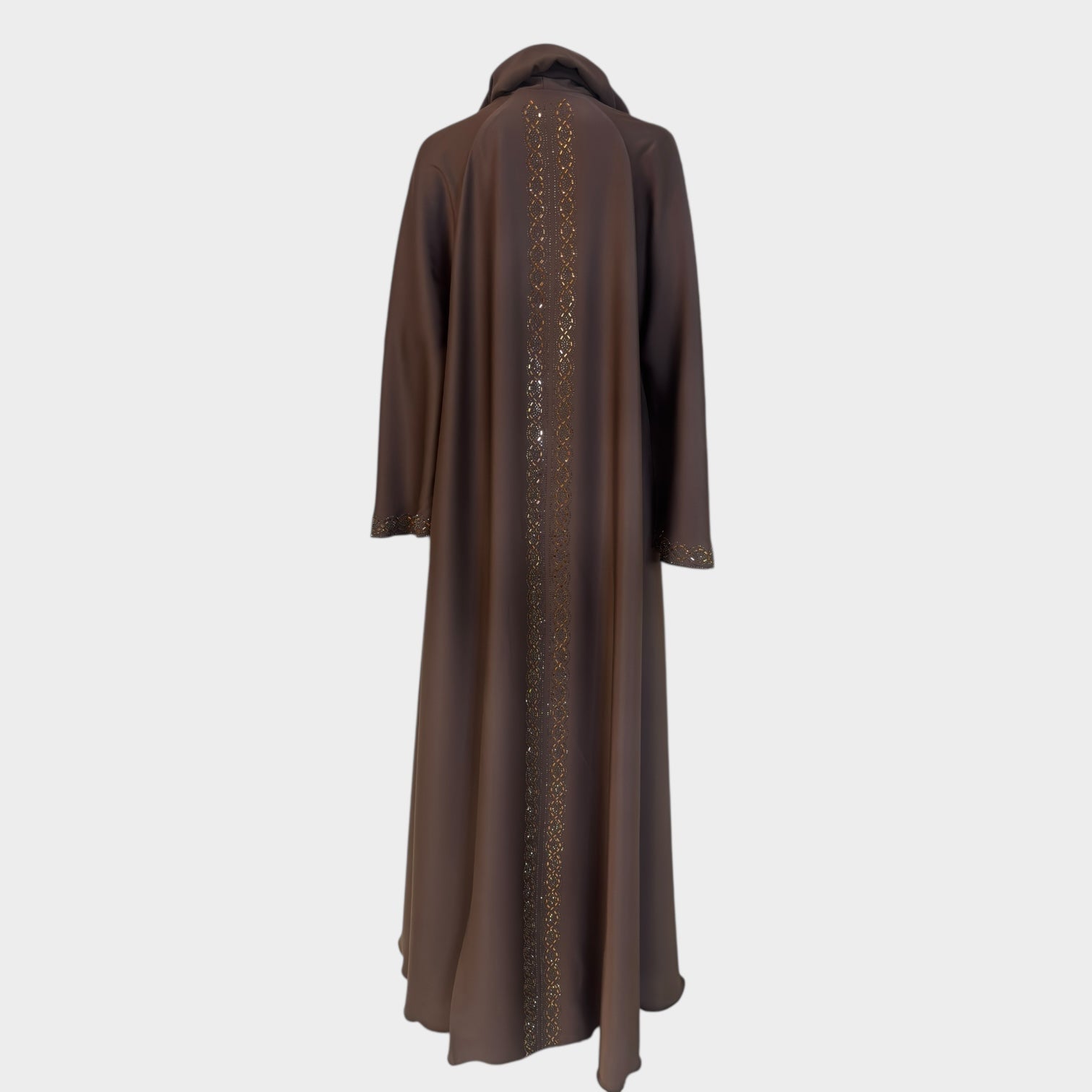 Edle Abaya in Warmbraun mit feinen Verzierungen - Abaya Couture