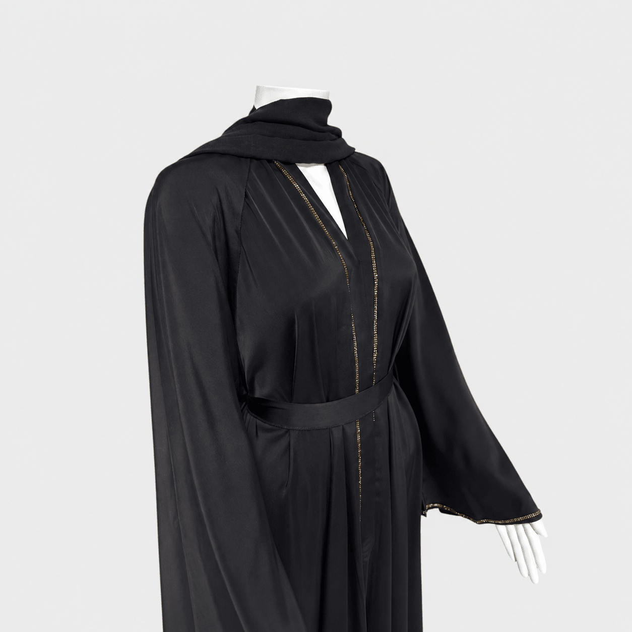 Elegante Abaya in Anthrazit mit goldenen Akzenten - Abaya Couture