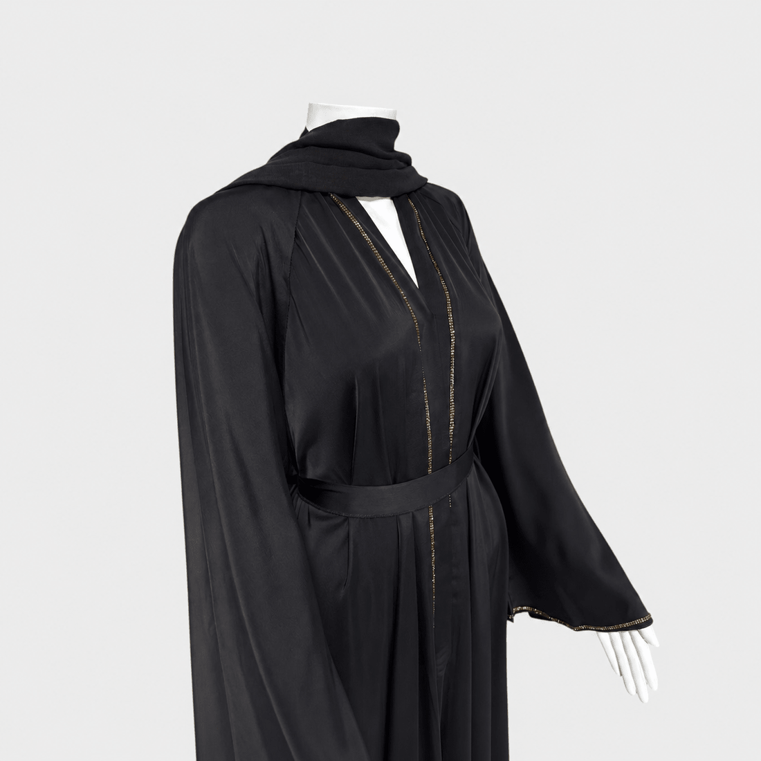 Elegante Abaya in Anthrazit mit goldenen Akzenten - Abaya Couture