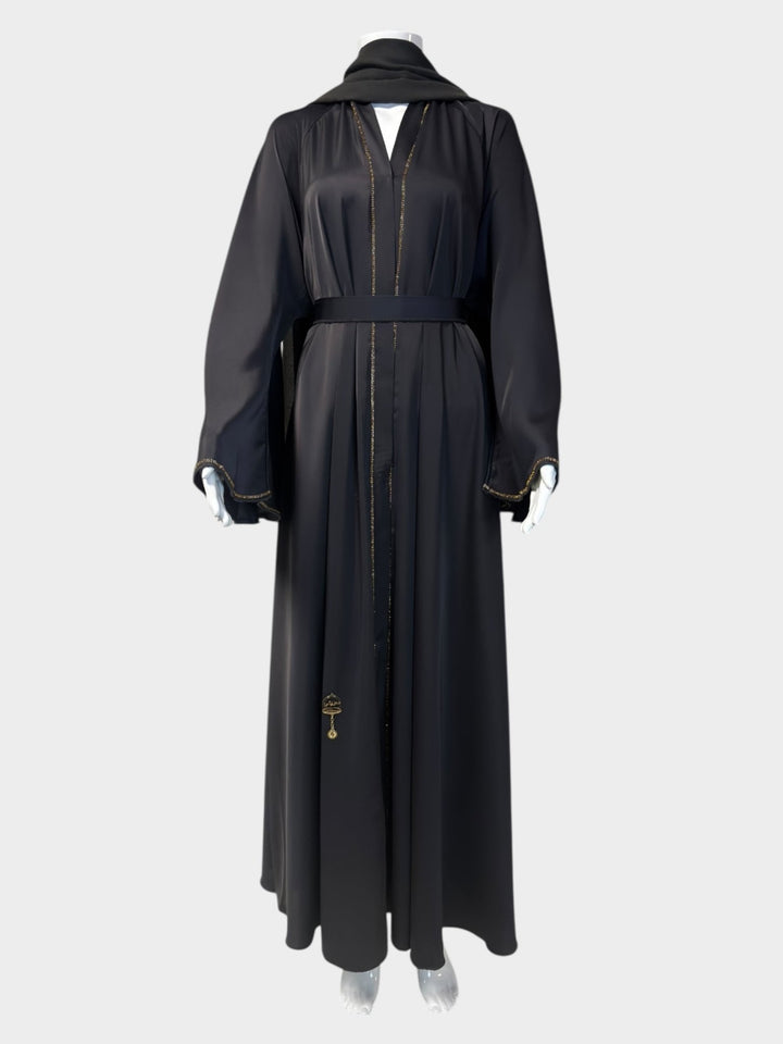 Elegante Abaya in Anthrazit mit goldenen Akzenten - Abaya Couture