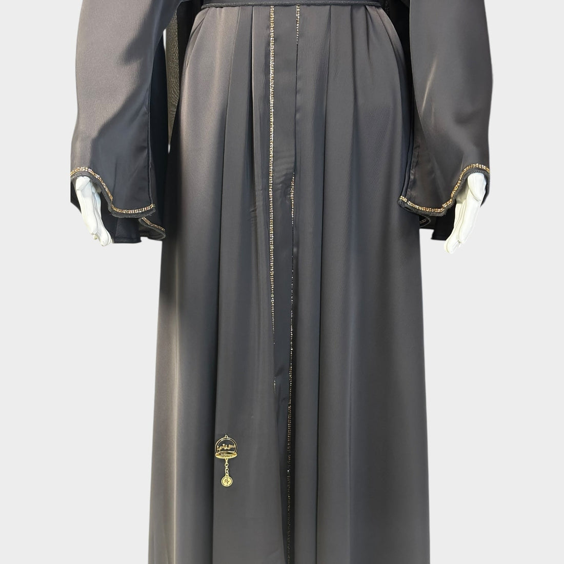 Elegante Abaya in Anthrazit mit goldenen Akzenten - Abaya Couture