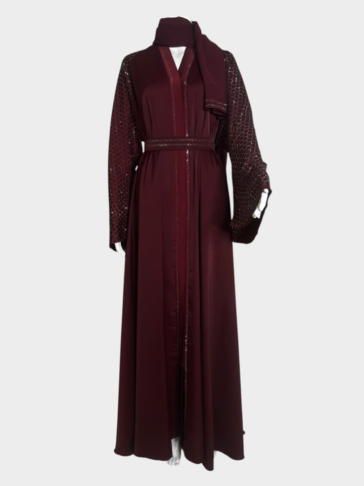 Elegante Abaya in Bordeauxrot mit zarten Ärmeln - Abaya Couture
