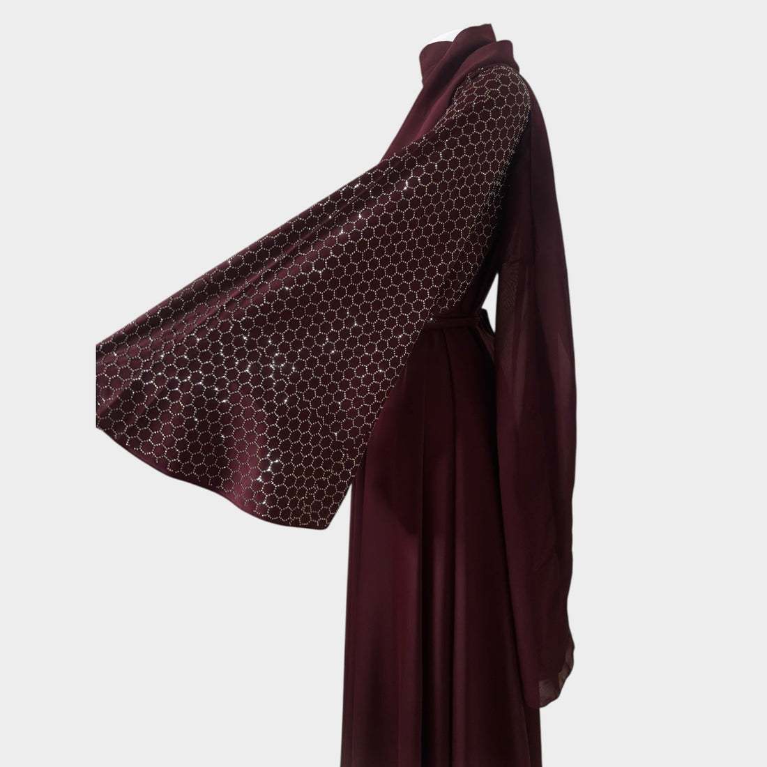 Elegante Abaya in Bordeauxrot mit zarten Ärmeln - Abaya Couture