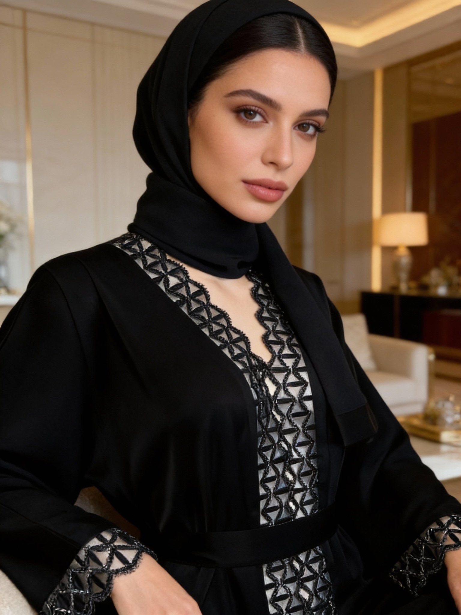 Elegante Abaya in Dunkelblau mit kunstvoller Verzierung - Abaya Couture
