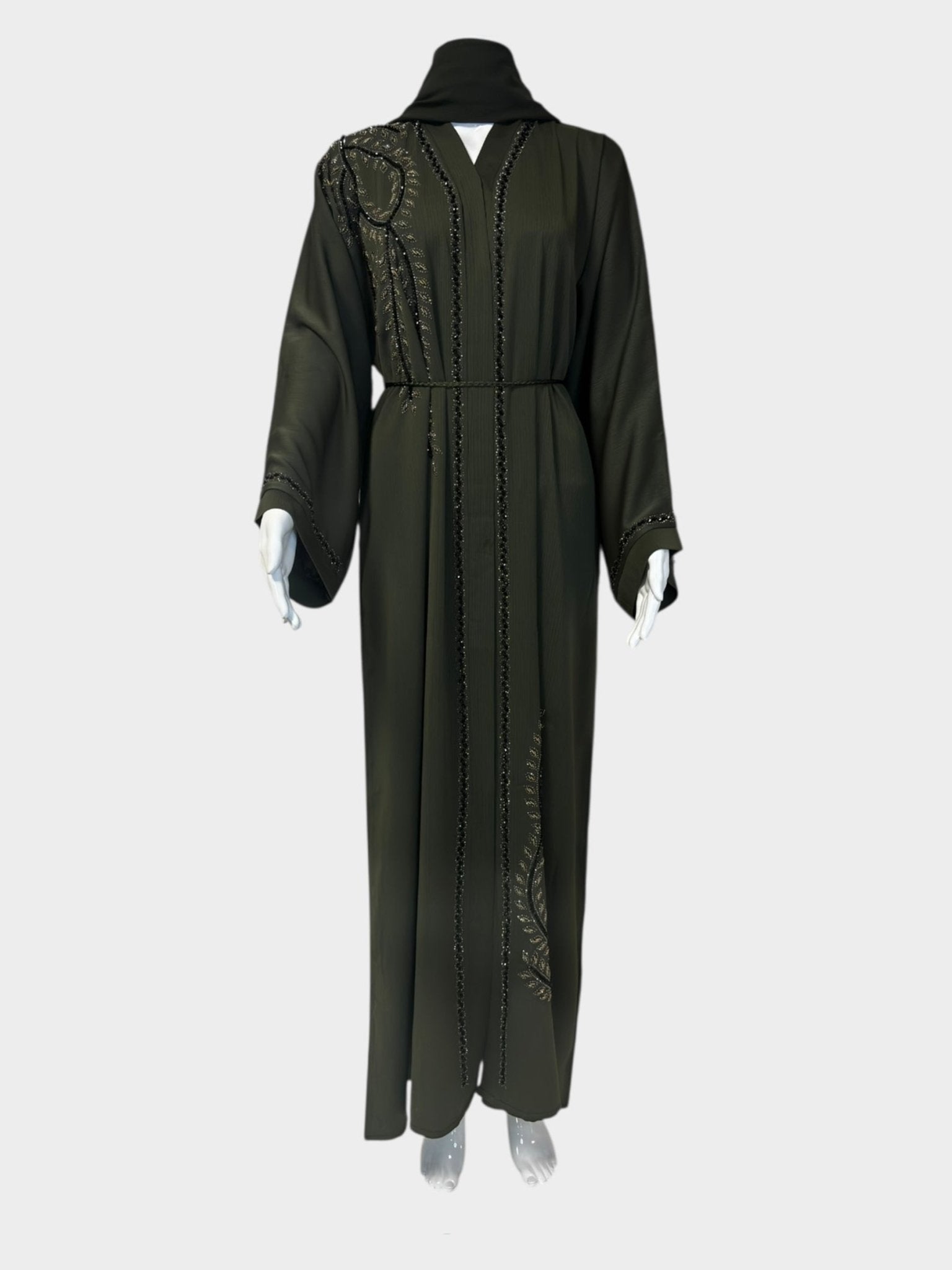 Elegante Abaya in Dunkelgrün mit kunstvoller Stickerei - Abaya Couture