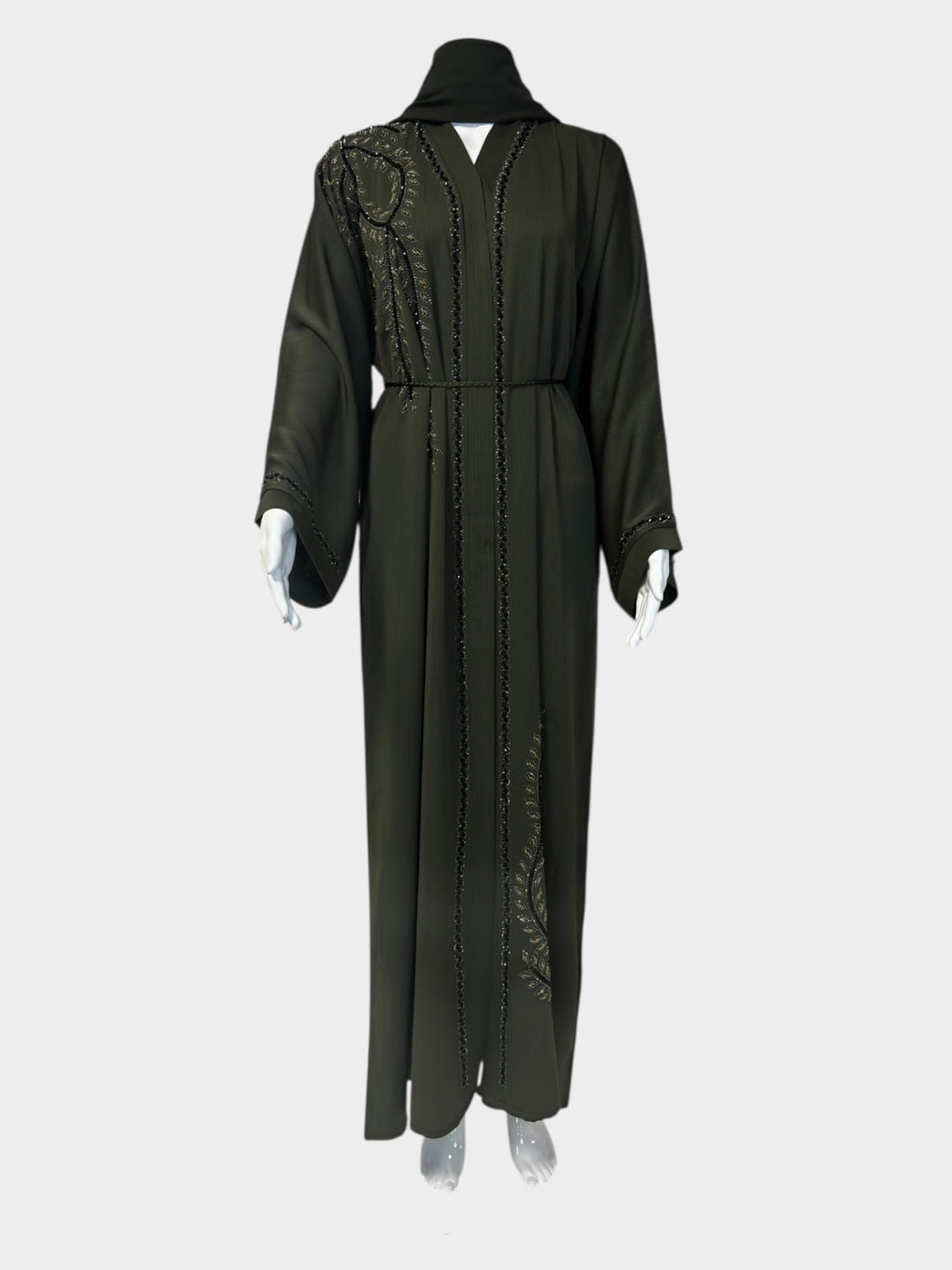 Elegante Abaya in Dunkelgrün mit kunstvoller Stickerei - Abaya Couture