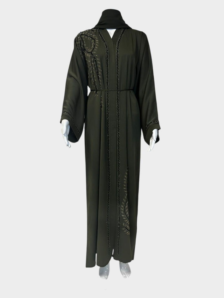 Elegante Abaya in Dunkelgrün mit kunstvoller Stickerei - Abaya Couture