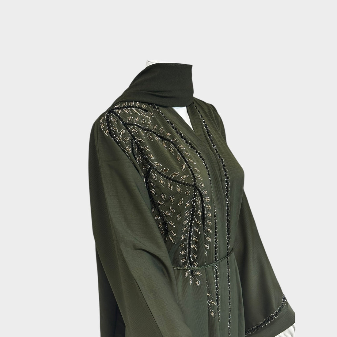 Elegante Abaya in Dunkelgrün mit kunstvoller Stickerei - Abaya Couture