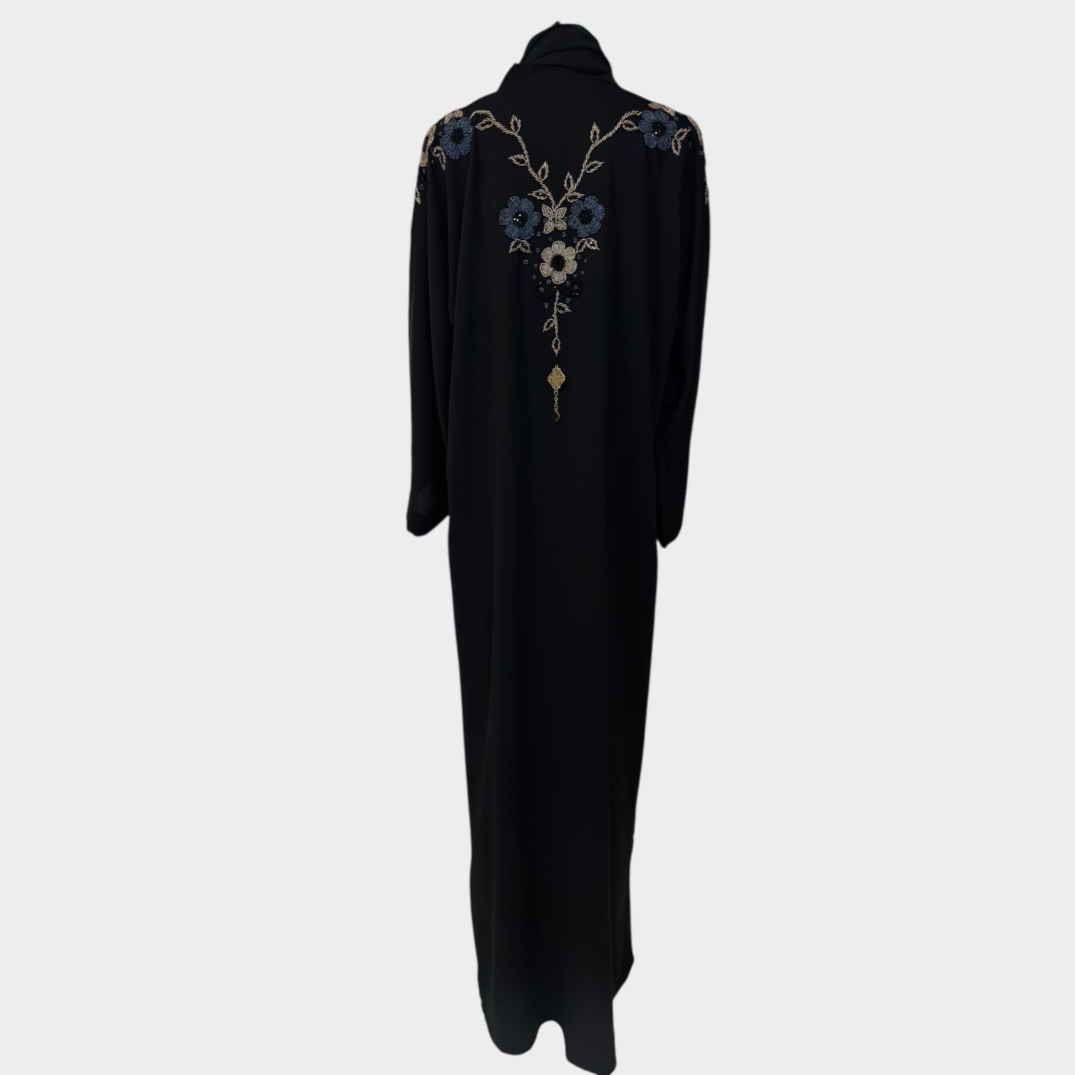 Elegante Abaya in Schwarz mit floraler Stickerei - Abaya Couture