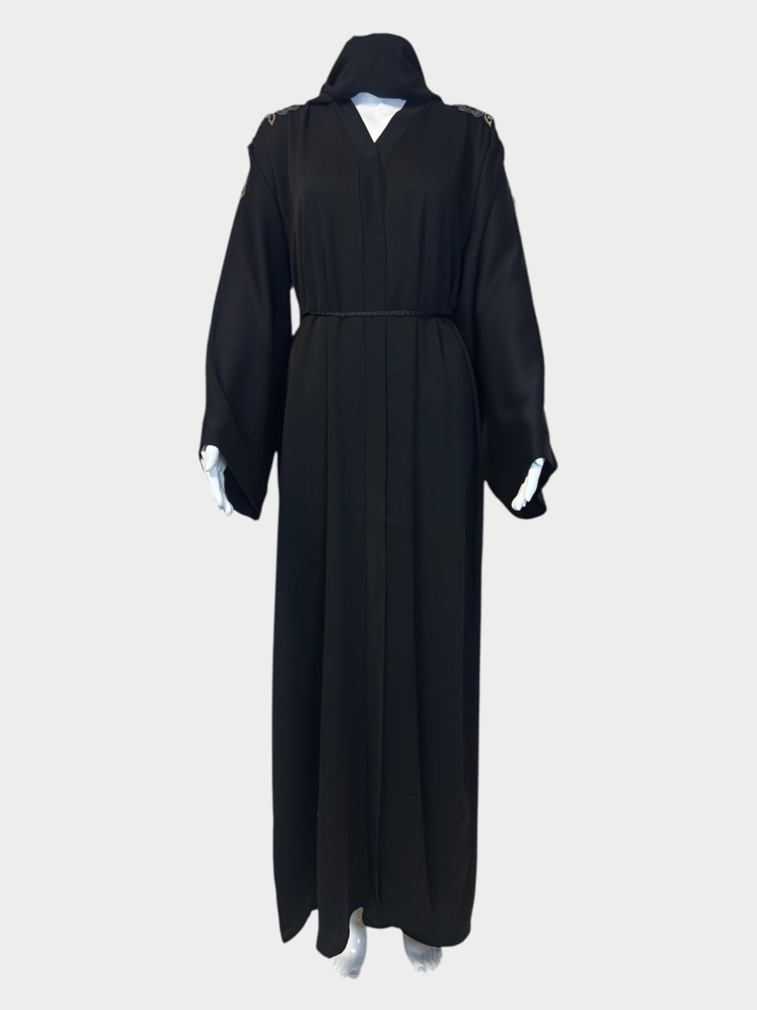 Elegante Abaya in Schwarz mit floraler Stickerei - Abaya Couture