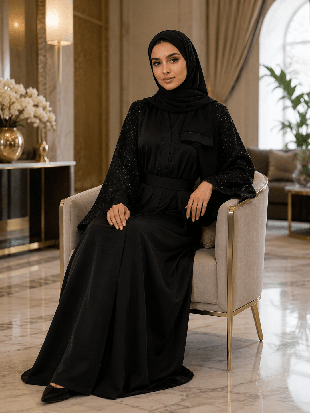 Elegante Abaya in Schwarz mit glamourösen Akzenten - Abaya Couture