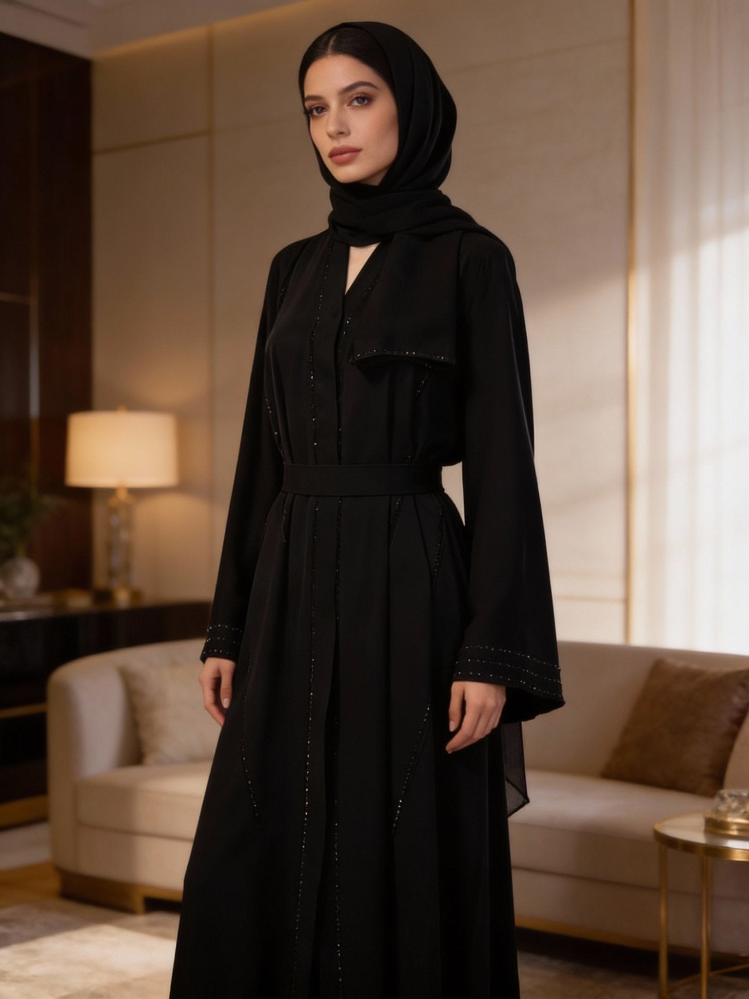 Elegante Abaya in Schwarz mit glamourösen Akzenten - Abaya Couture