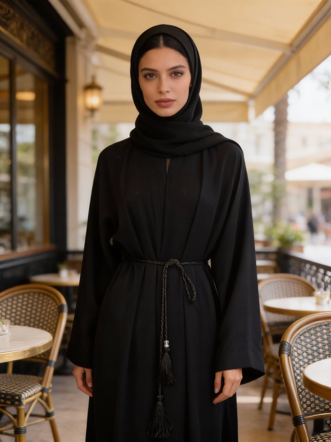 Elegante Abaya in Schwarz mit kunstvollen Details - Abaya Couture