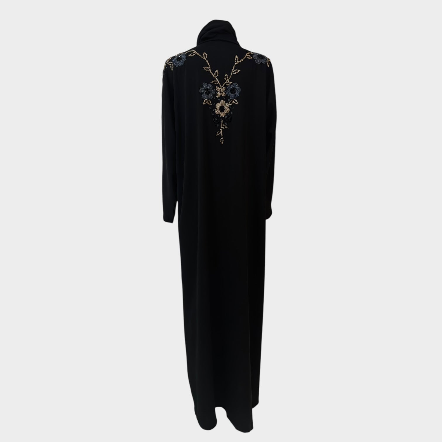 Elegante Abaya in Schwarz mit kunstvoller floralem Stickerei - Abaya Couture