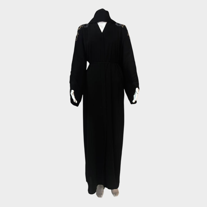 Elegante Abaya in Schwarz mit kunstvoller floralem Stickerei - Abaya Couture