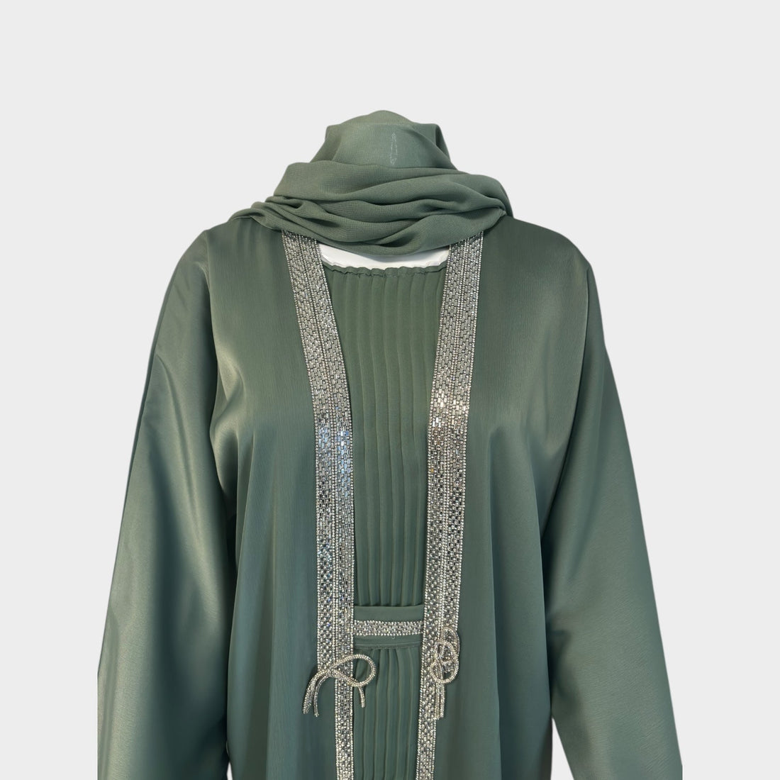 Elegante Abaya in tiefem Grün mit glitzernden Akzenten - Abaya Couture