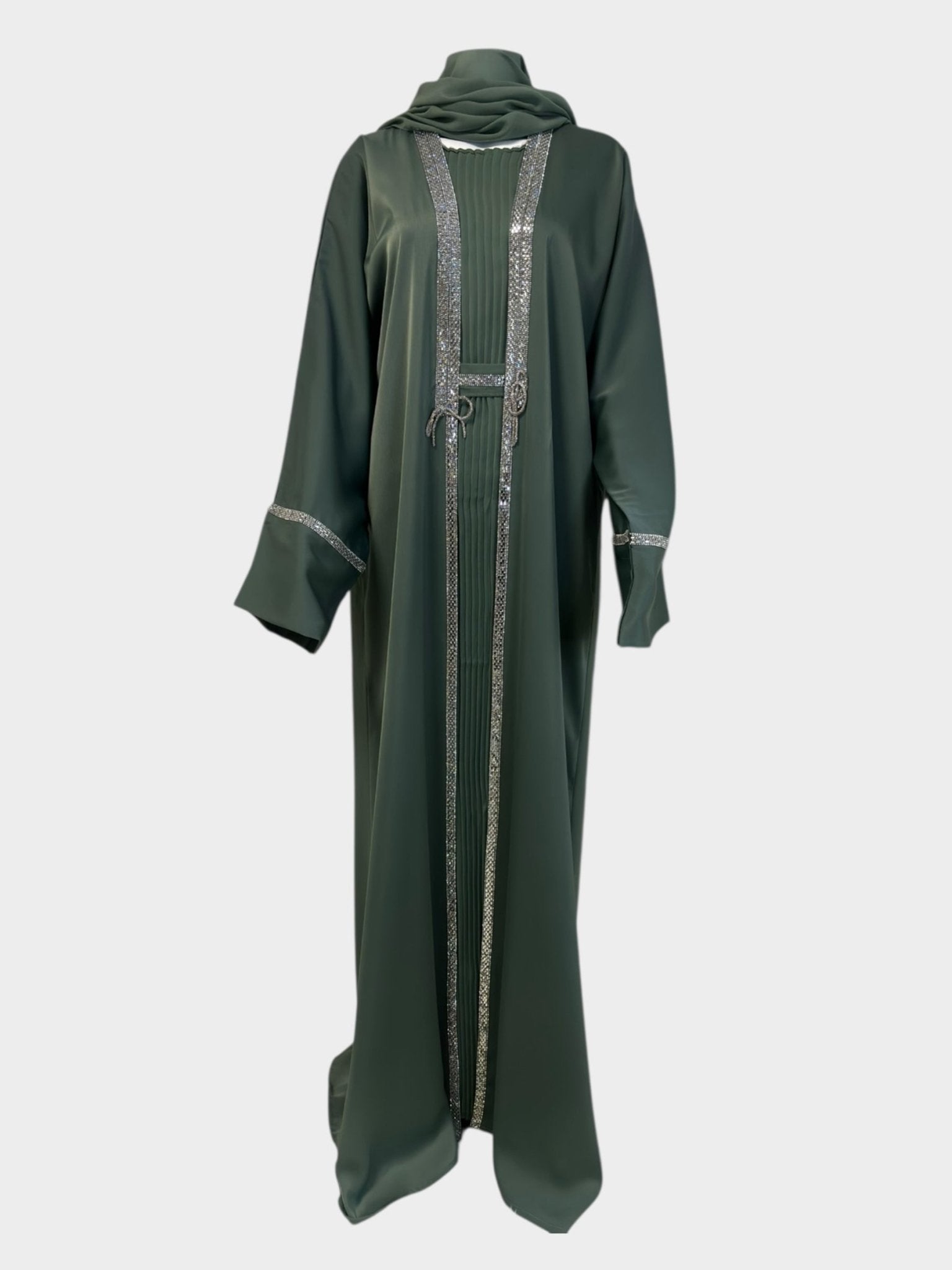 Elegante Abaya in tiefem Grün mit glitzernden Akzenten - Abaya Couture