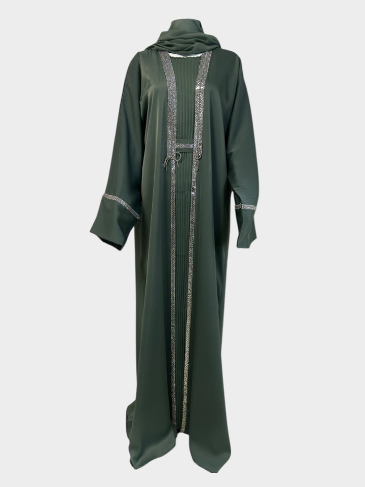 Elegante Abaya in tiefem Grün mit glitzernden Akzenten - Abaya Couture