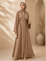 Elegante Beige Abaya aus Dubai mit feinen Details - Abaya Couture