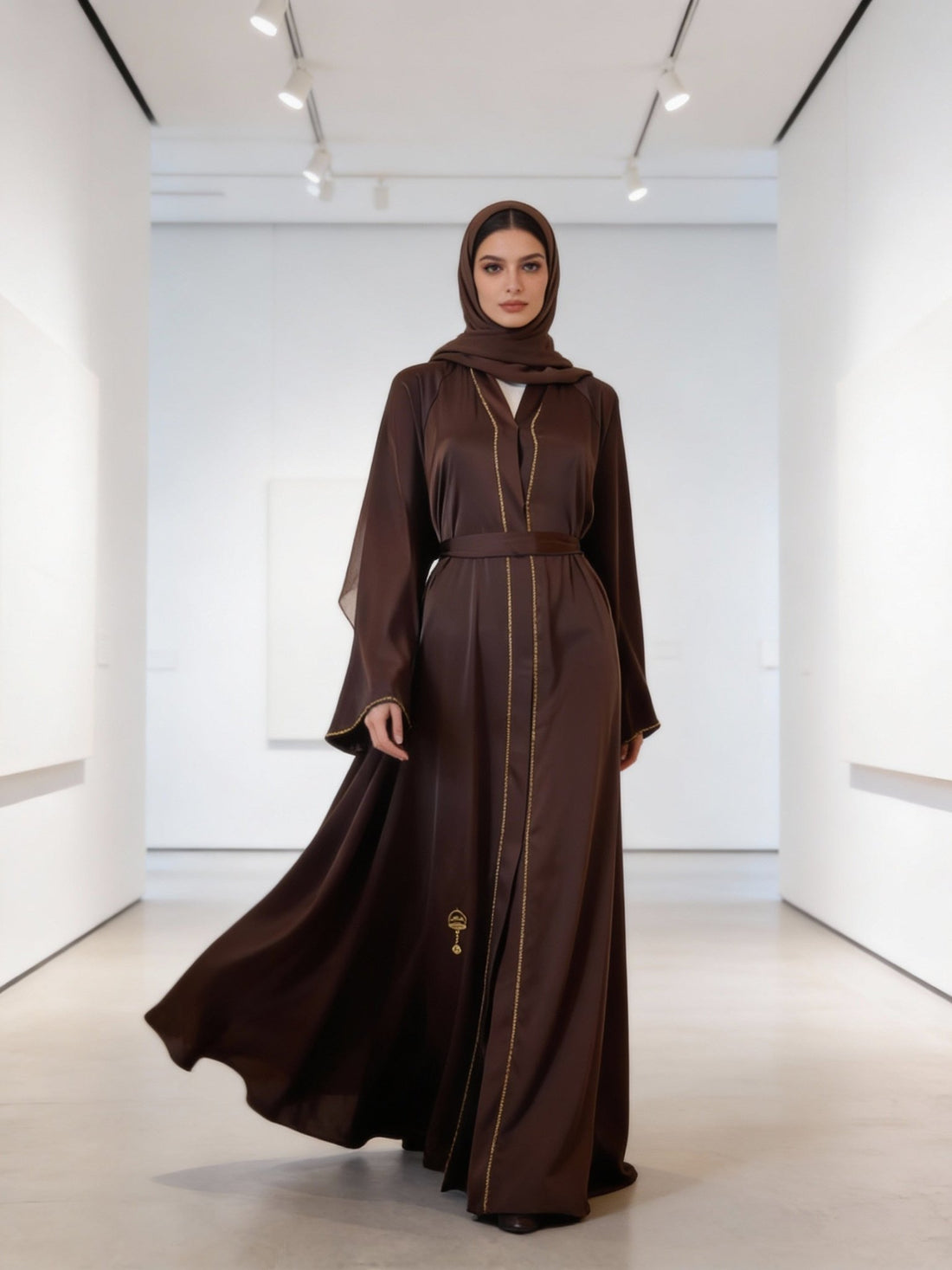 Elegante braune Abaya mit plissiertem Rücken - Abaya Couture