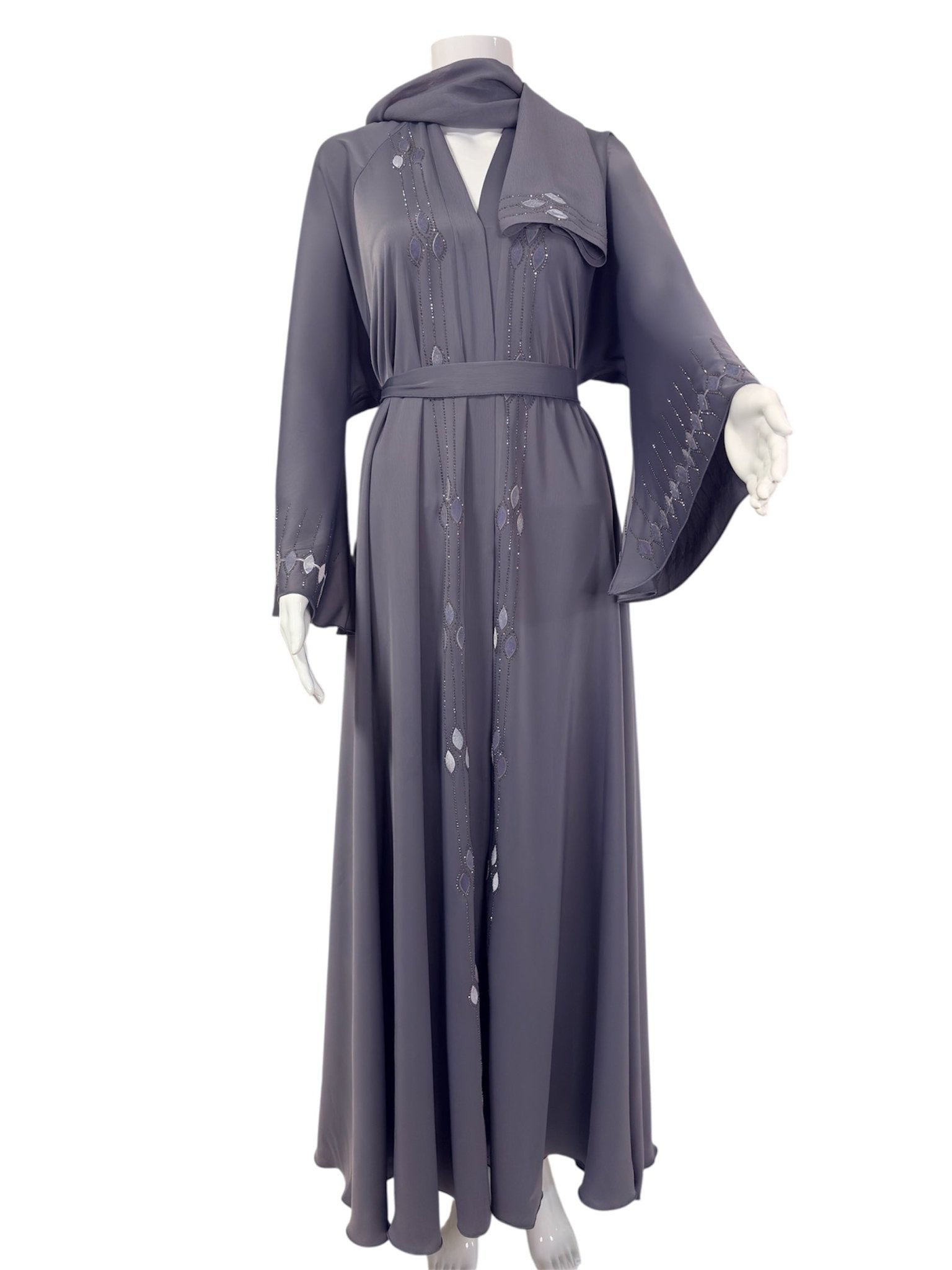 Elegante graue Abaya mit filigranen Details - Abaya Couture
