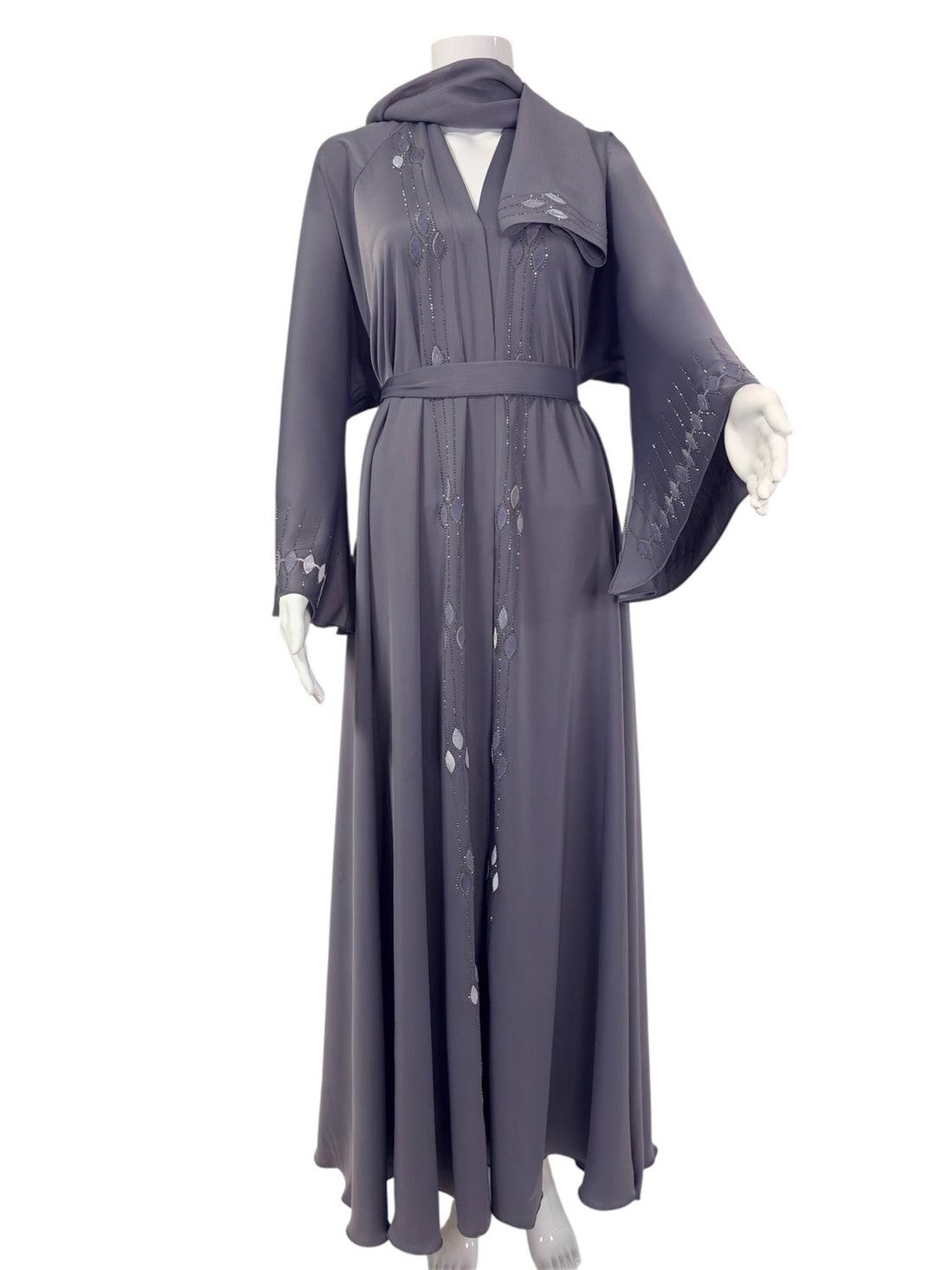 Elegante graue Abaya mit filigranen Details - Abaya Couture
