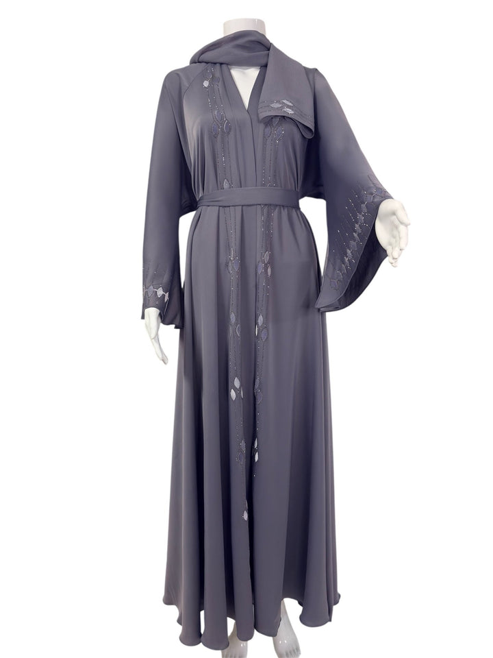 Elegante graue Abaya mit filigranen Details - Abaya Couture