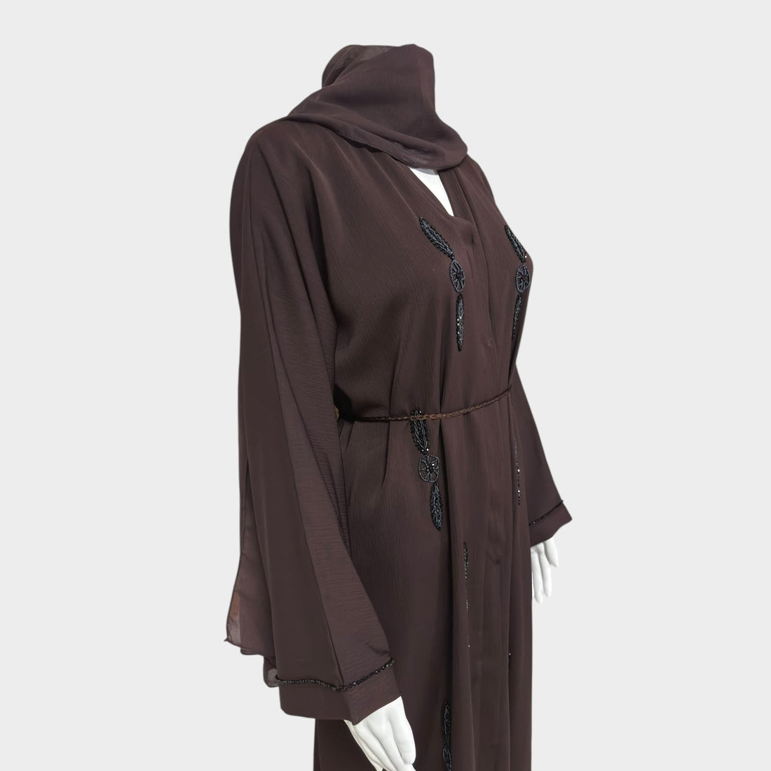 Elegante Schokoladen - Abaya mit Perlenapplikationen - Abaya Couture