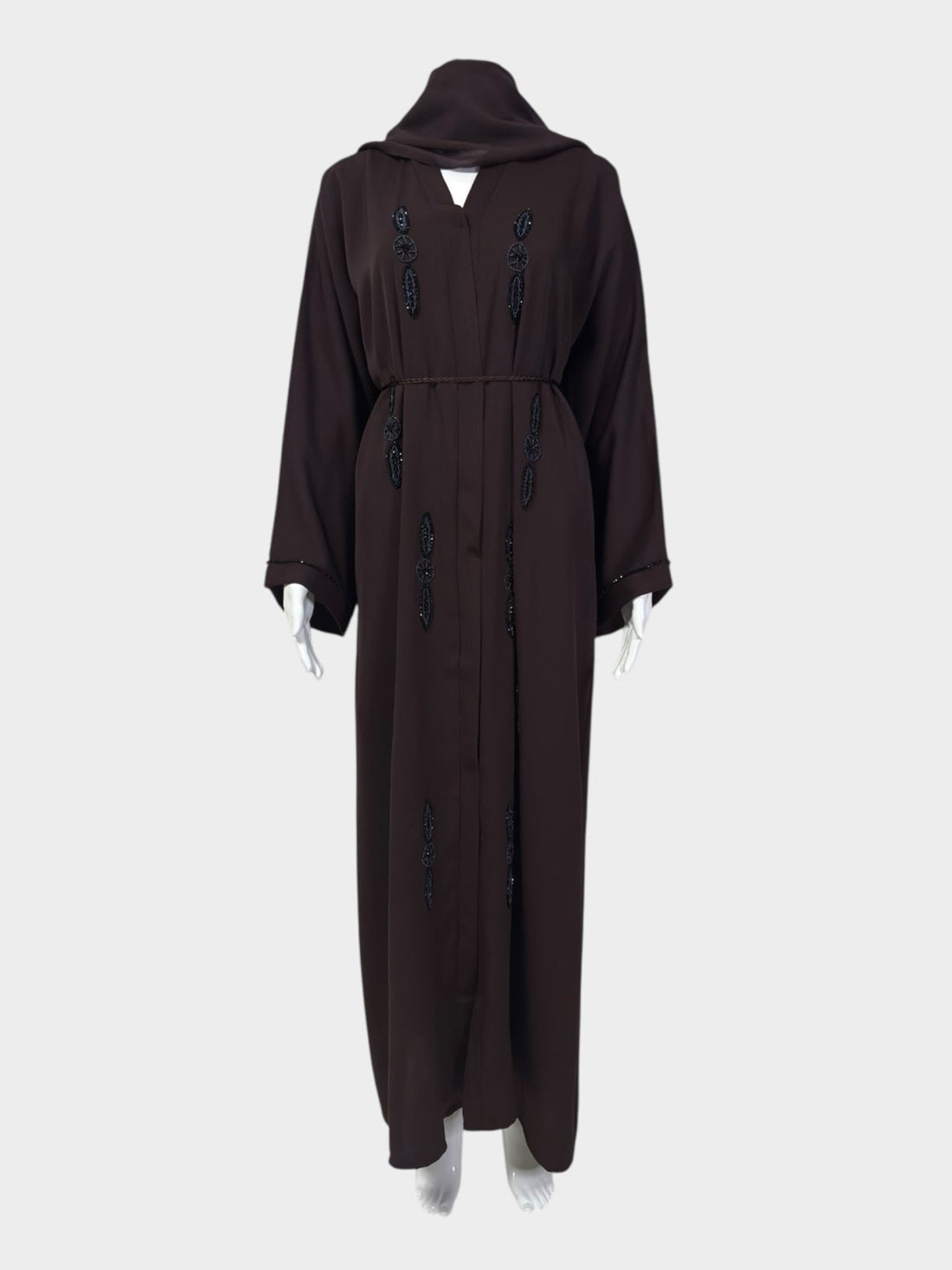 Elegante Schokoladen - Abaya mit Perlenapplikationen - Abaya Couture