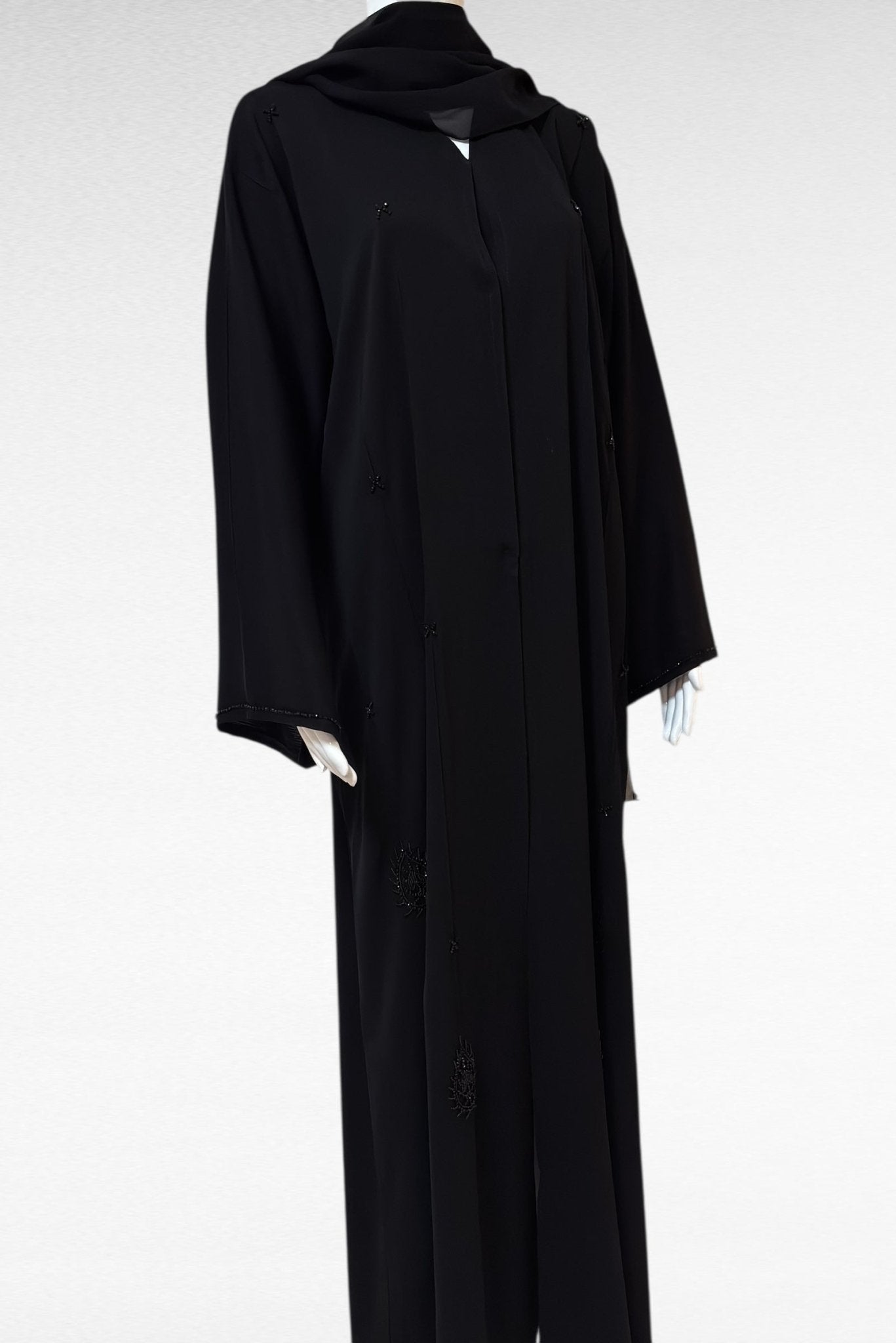 Elegante schwarze Abaya mit feinen Details - Abaya Couture