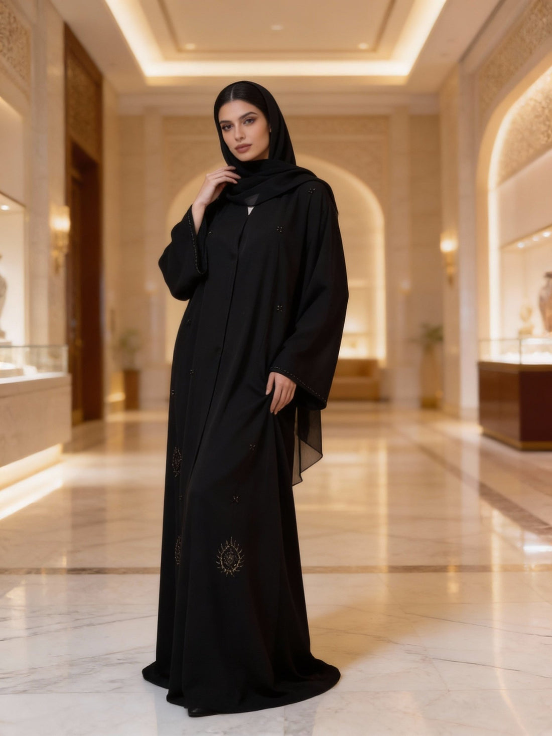 Elegante schwarze Abaya mit feinen Details - Abaya Couture