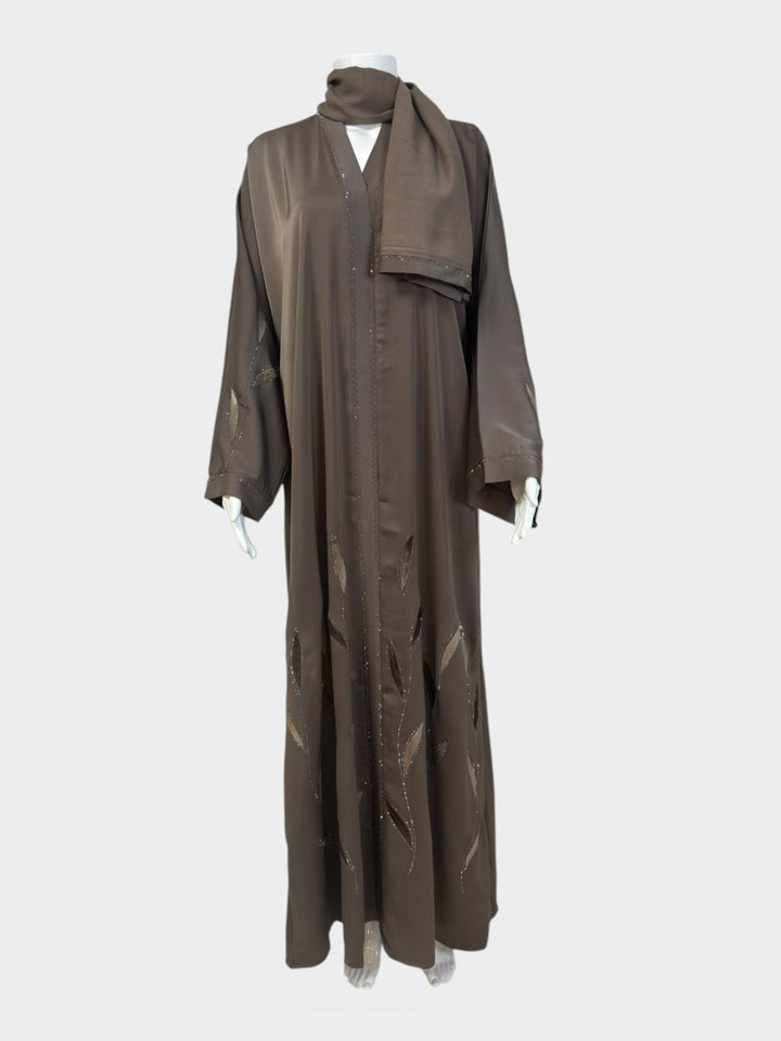 Elegante Taupe - Abaya mit dezenten Perlenakzenten - Abaya Couture