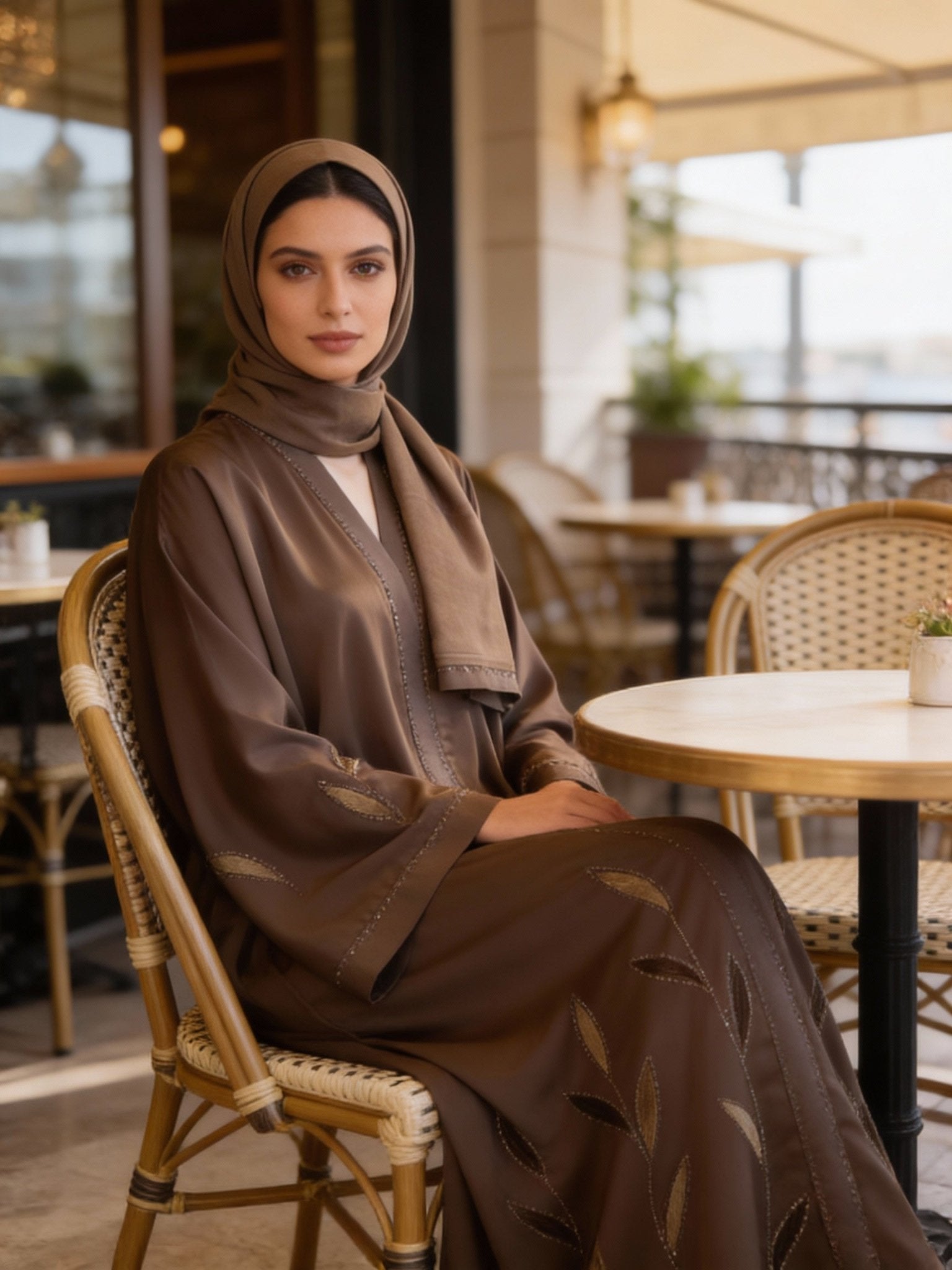 Elegante Taupe - Abaya mit dezenten Perlenakzenten - Abaya Couture