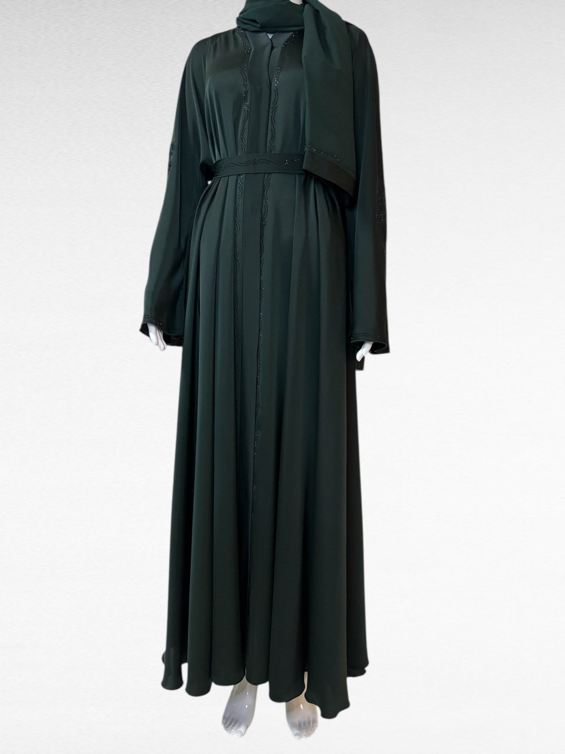 Elegante Abaya mit feinen Verzierungen in tiefem grün - Abaya Couture