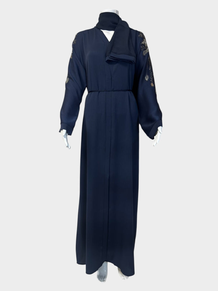 Exquisite Abaya in Dunkelblau mit glamouröser Stickerei - Abaya Couture