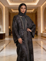 Luxuriöse Grau - Schwarze Abaya mit Blütenmuster - Abaya Couture