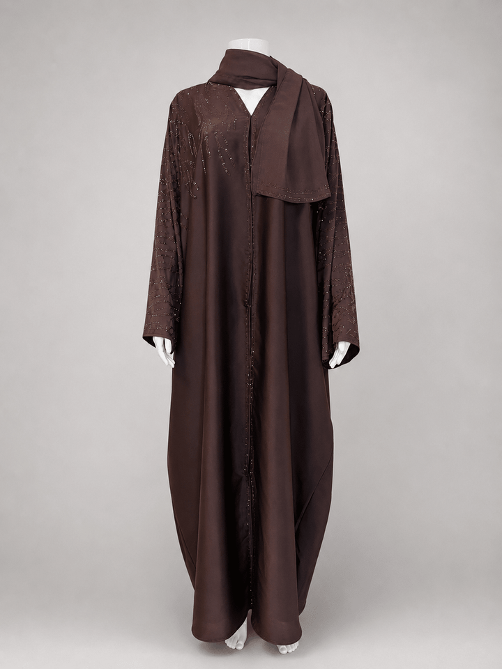 Luxus Butterfly Abaya Dusty Plum mit Strassdetails & passendem Hijab - Abaya Couture