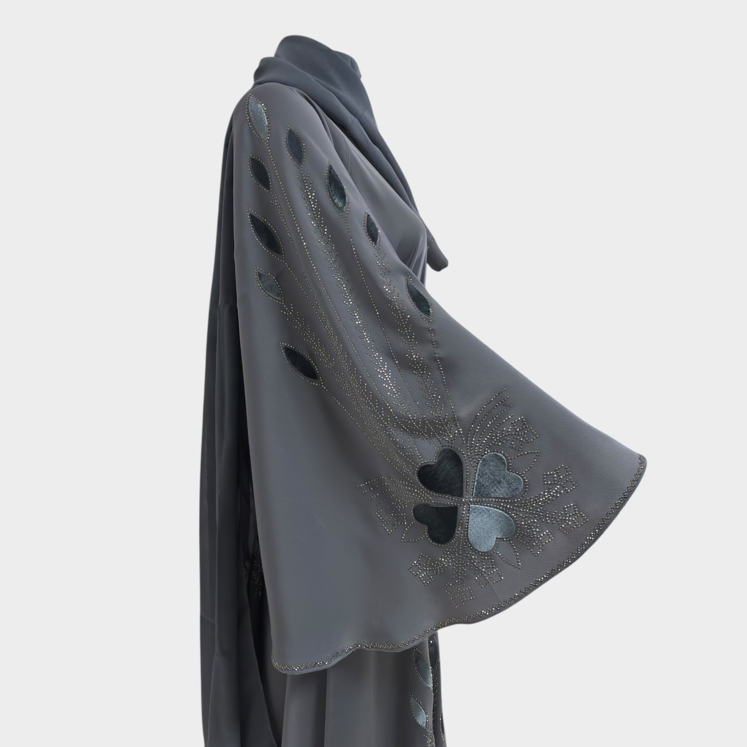 Luxus - Grau Abaya mit floralen Cut - Outs - Abaya Couture