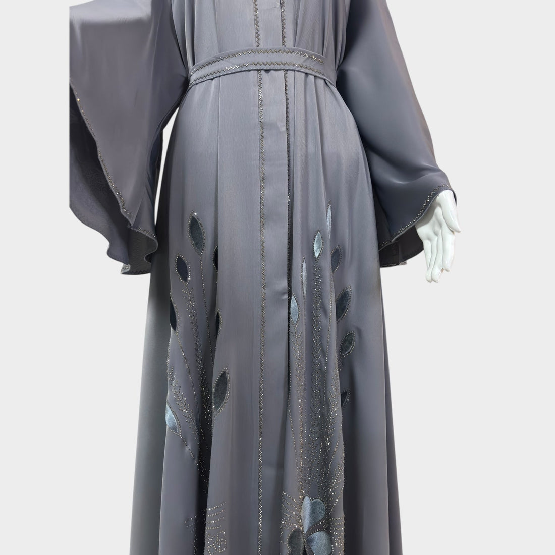 Luxus - Grau Abaya mit floralen Cut - Outs - Abaya Couture