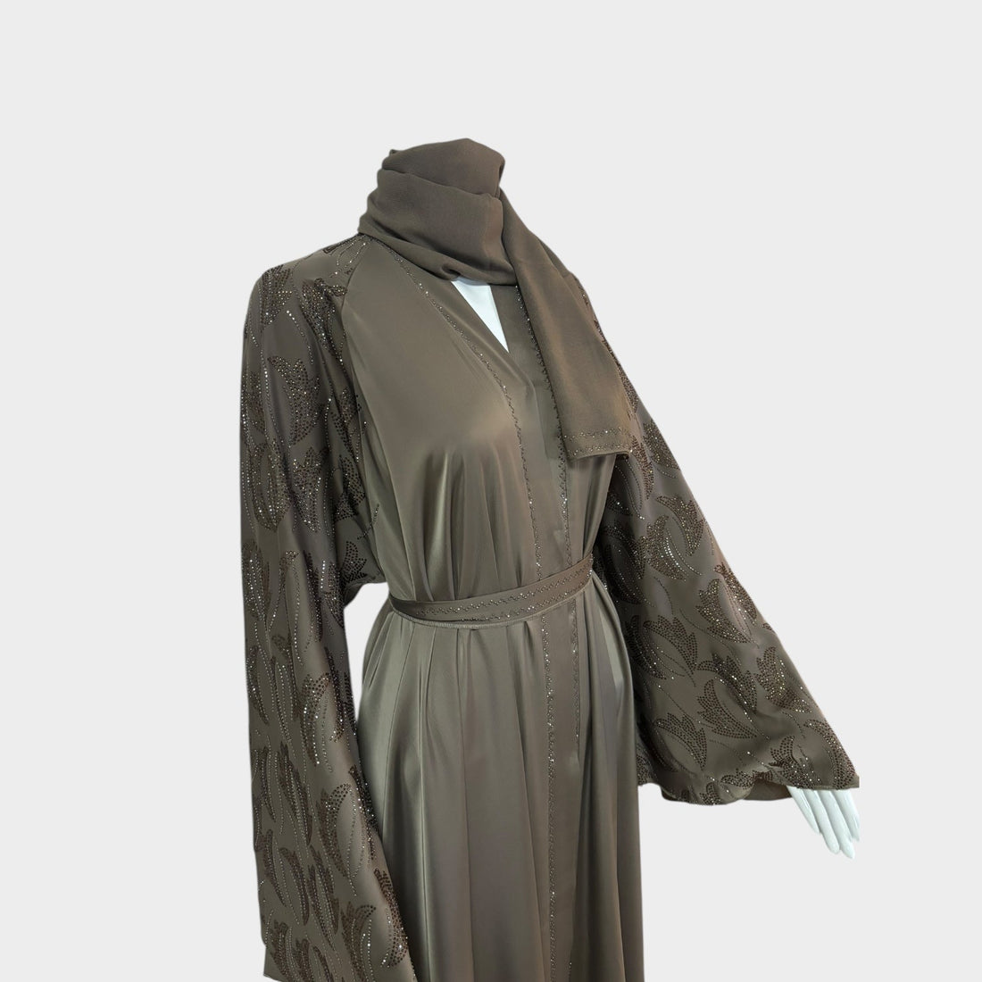 Luxus - Khaki Abaya mit funkelnden Ärmeln - Abaya Couture