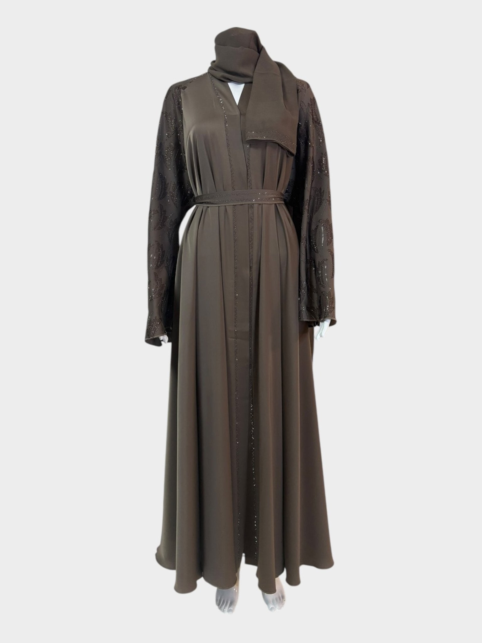 Luxus - Khaki Abaya mit funkelnden Ärmeln - Abaya Couture