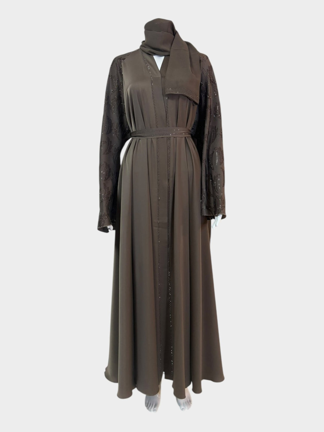 Luxus - Khaki Abaya mit funkelnden Ärmeln - Abaya Couture