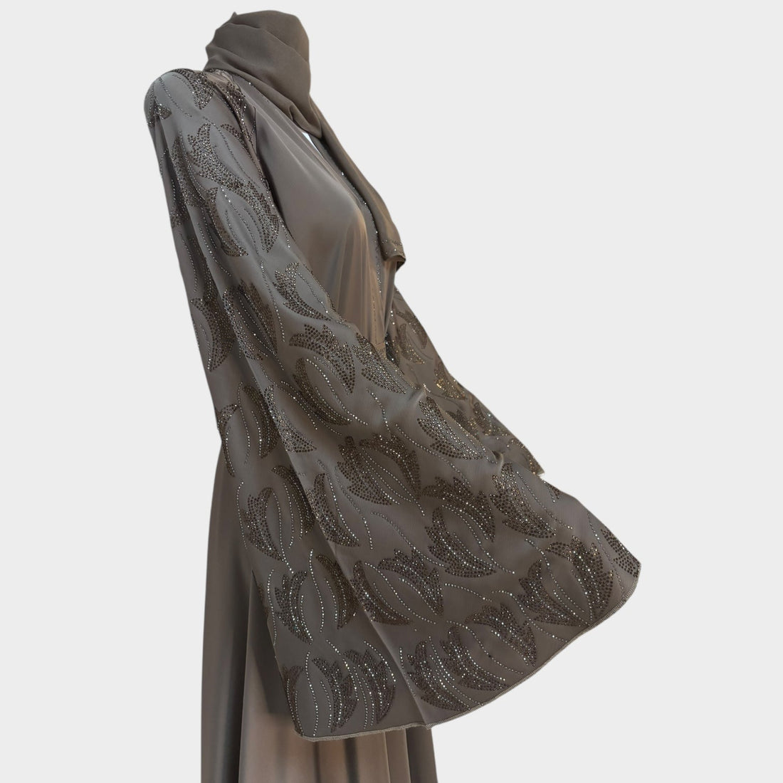 Luxus - Khaki Abaya mit funkelnden Ärmeln - Abaya Couture
