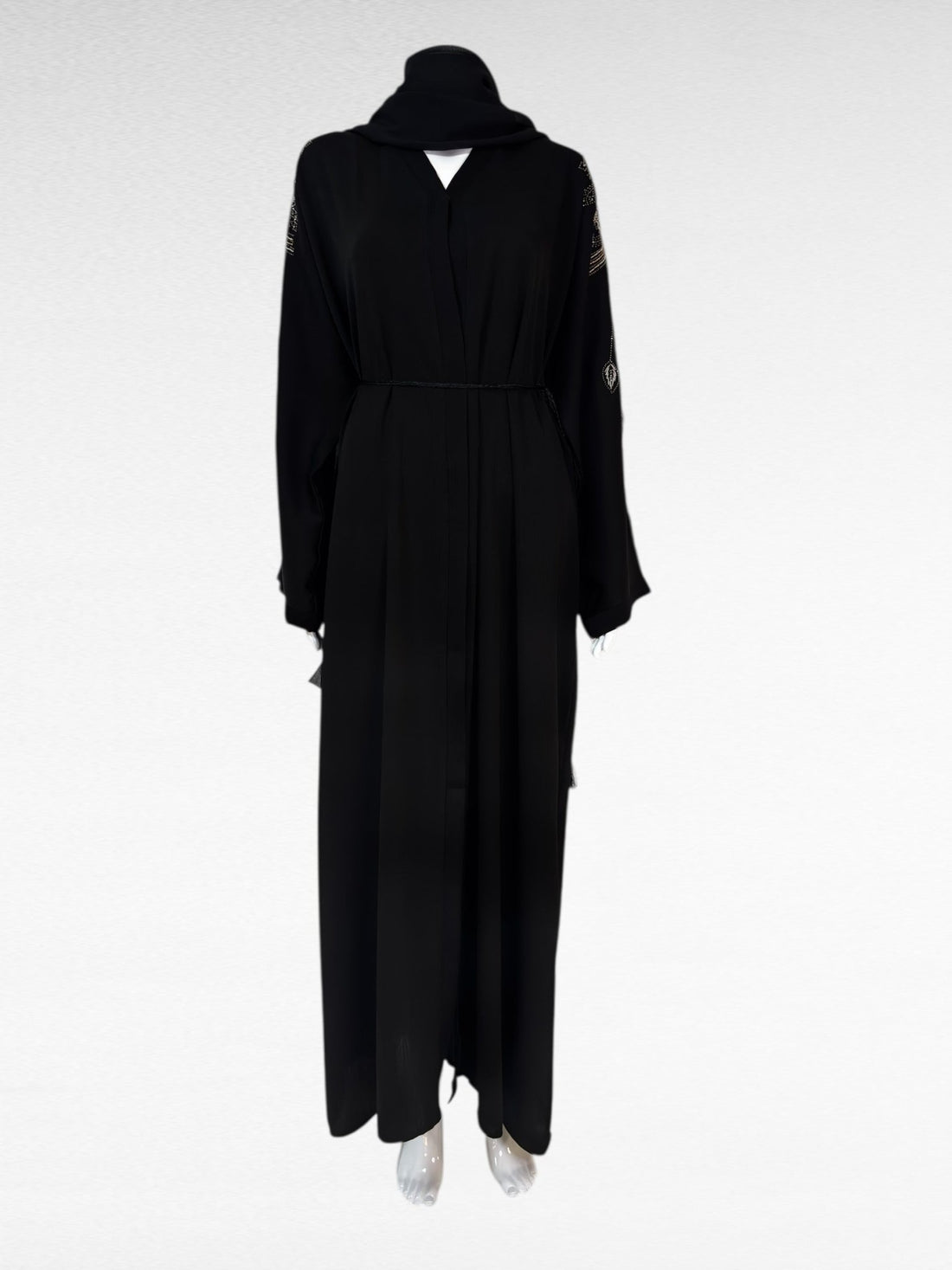 Opulente schwarze Abaya mit kunstvoller Goldstickerei - Abaya Couture