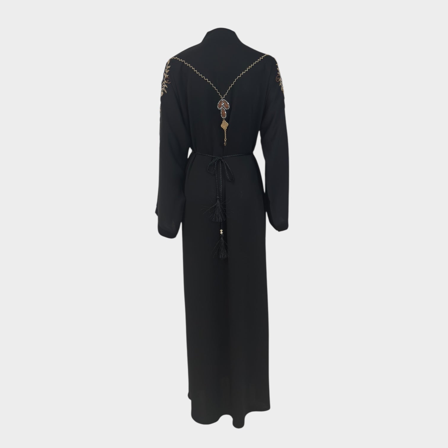 Schwarze Abaya mit aufwändiger Perlen - und Metallstickerei - Abaya Couture