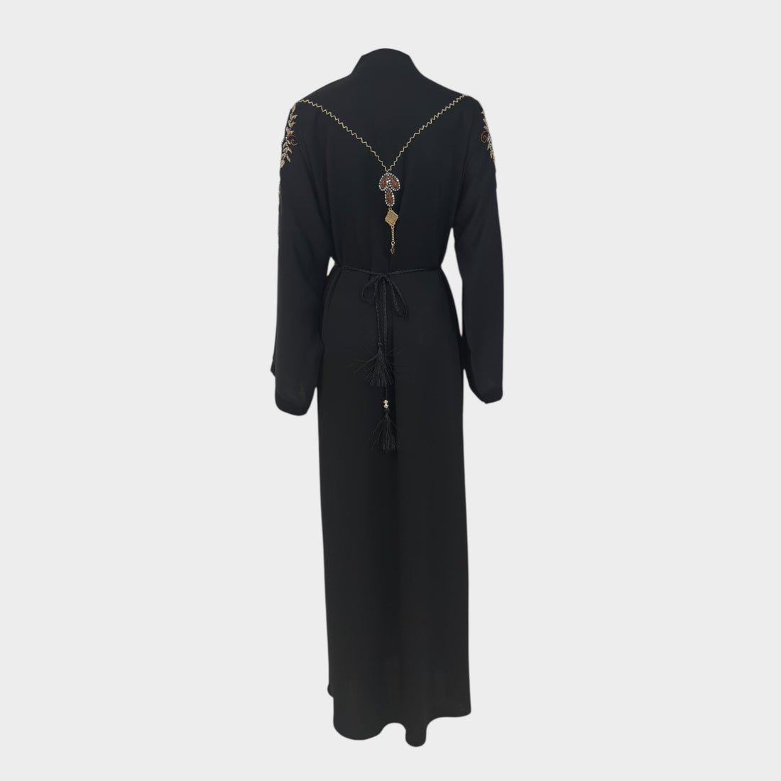 Schwarze Abaya mit aufwändiger Perlen - und Metallstickerei - Abaya Couture