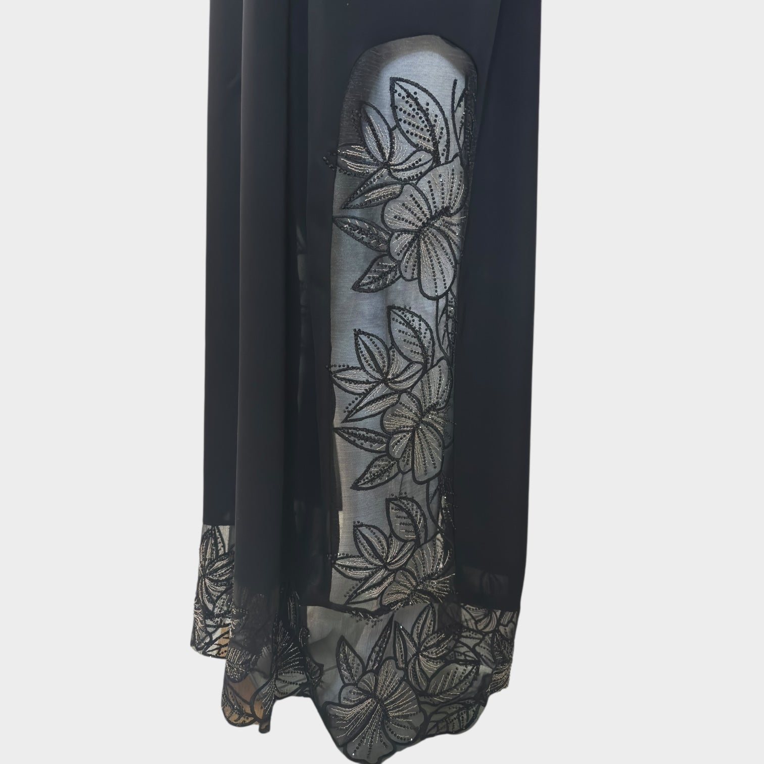 Schwarze Abaya mit floraler Spitzenapplikation - Abaya Couture