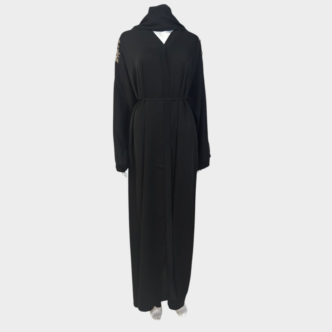 Schwarze Abaya mit goldener Blumenstickerei - Abaya Couture